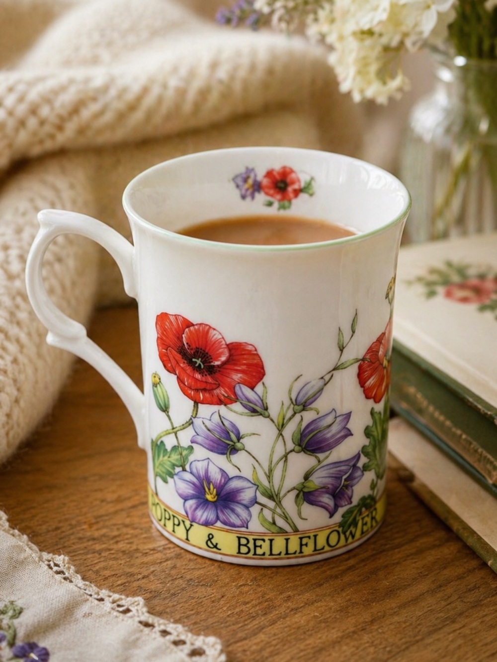 Rose of England Bone China Mug Poppy Bellflower Floral Made England